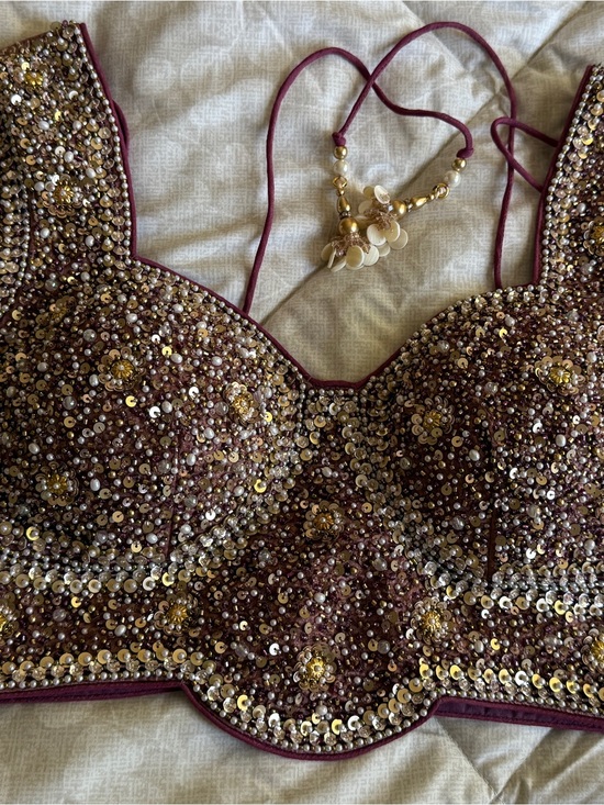 Other - Embellished Sequin Bustier Crop Top in Deep Wine